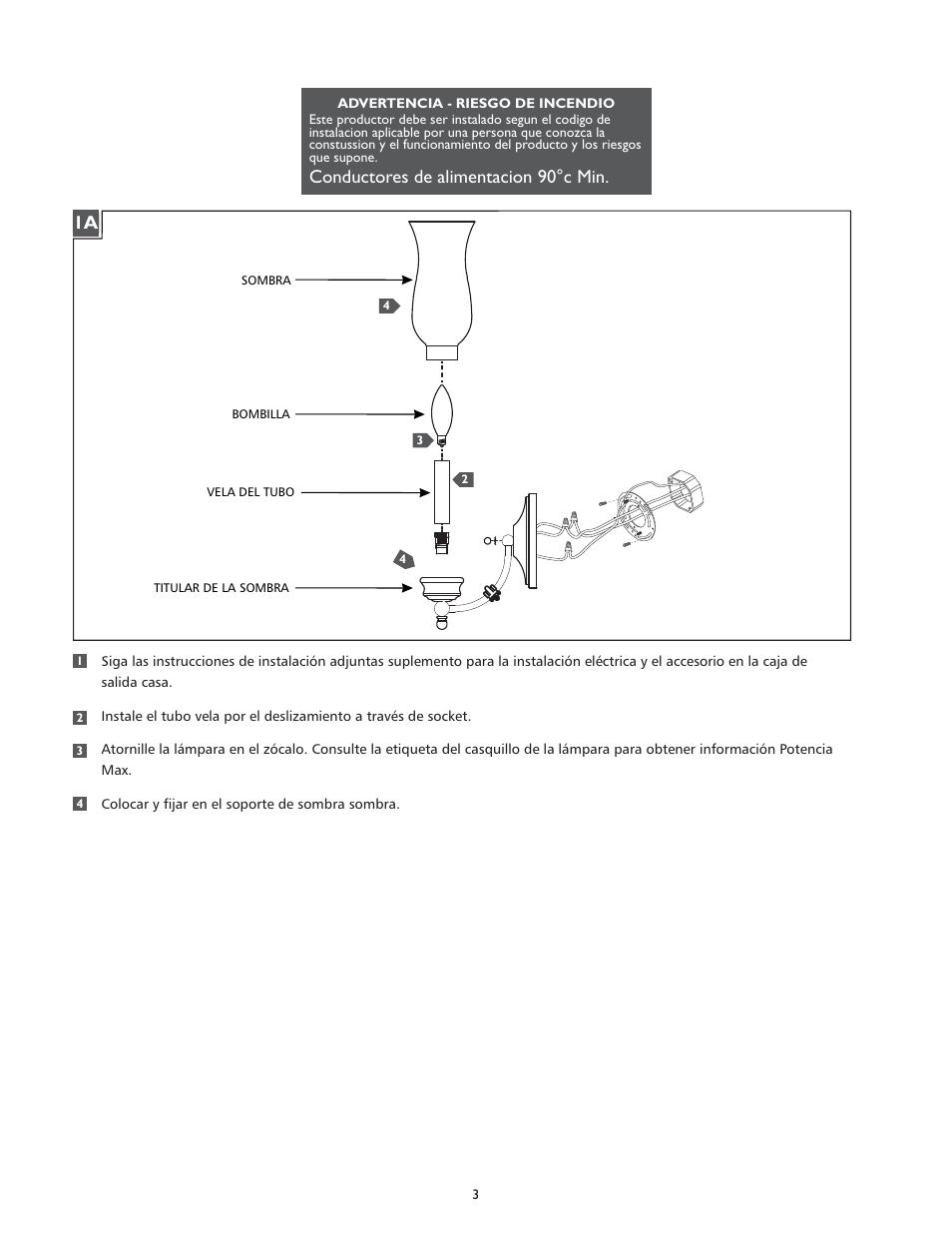 Conductores de alimentacion 90°c min | Feiss WB1597 User Manual | Page 3 / 4