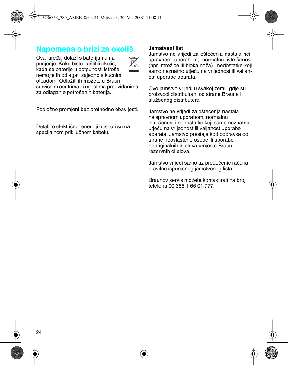 Napomena o brizi za okoli | Braun 5736 User Manual | Page 24 / 40