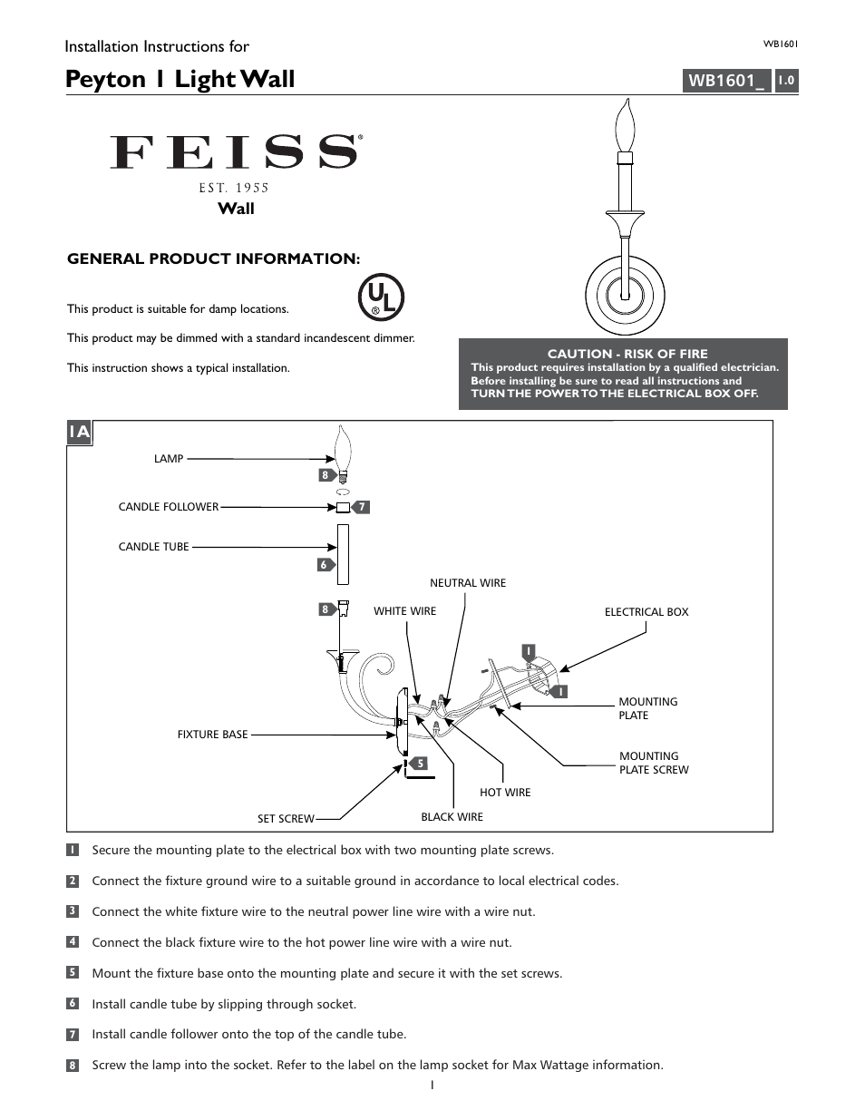 Feiss WB1601 User Manual | 4 pages