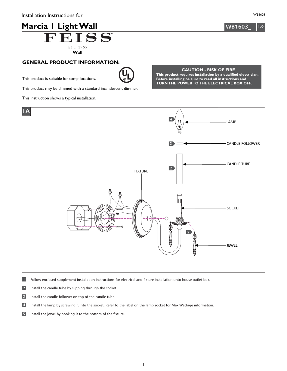 Feiss WB1603 User Manual | 4 pages