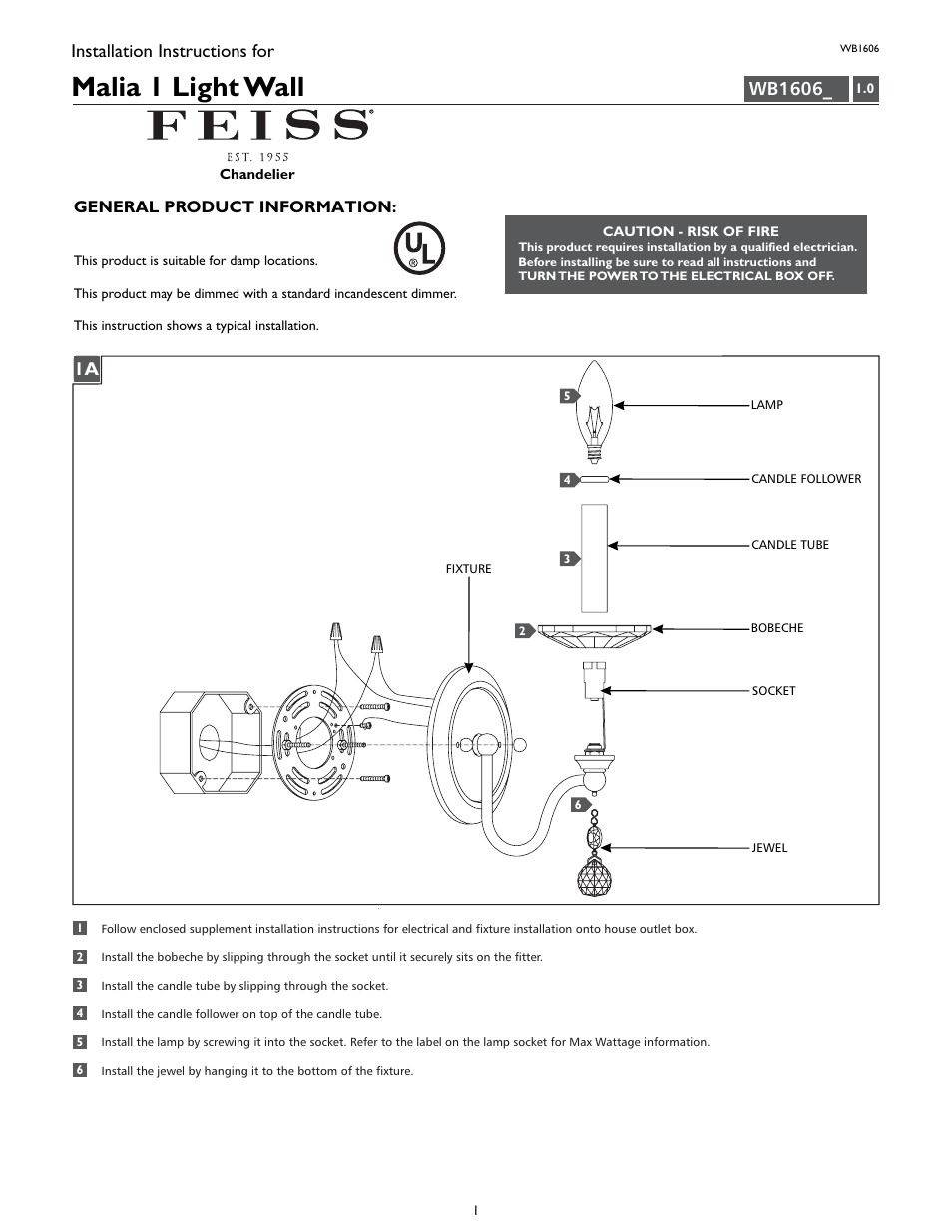 Feiss WB1606 User Manual | 4 pages