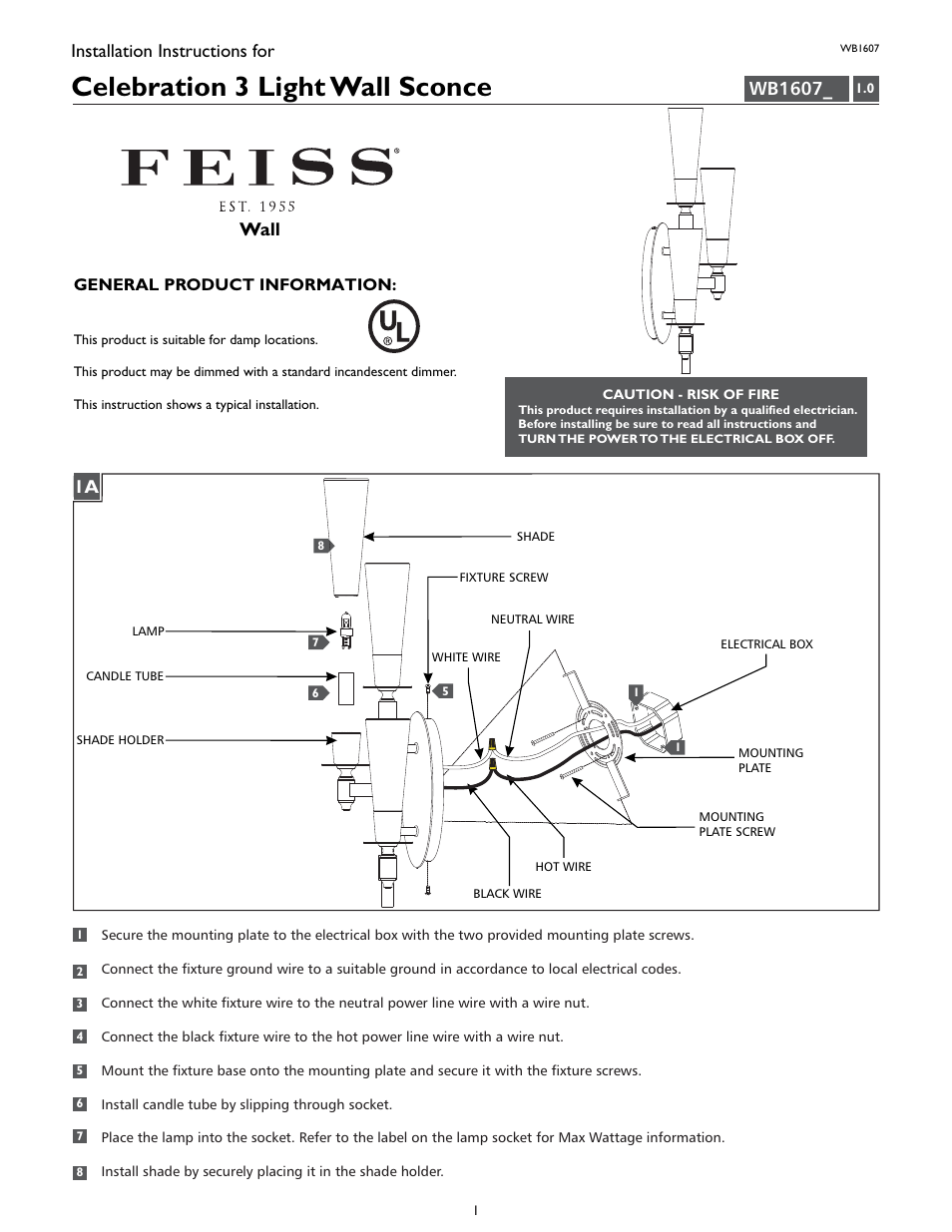 Feiss WB1607 User Manual | 4 pages
