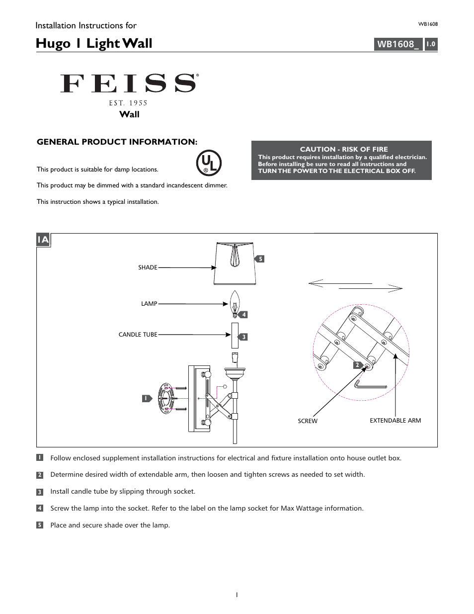 Feiss WB1608 User Manual | 4 pages