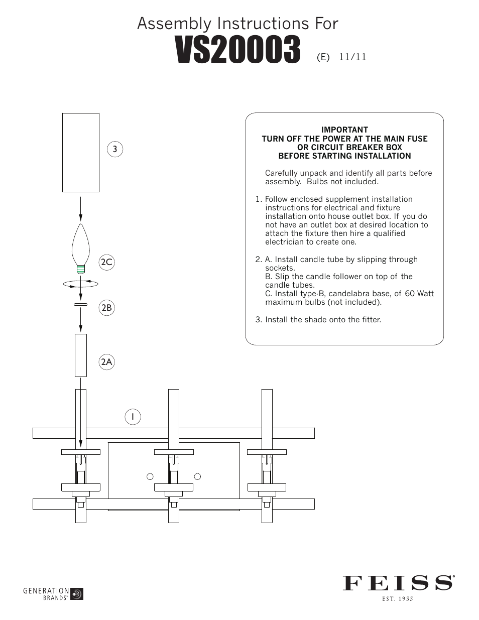 Feiss VS20003 User Manual | 1 page