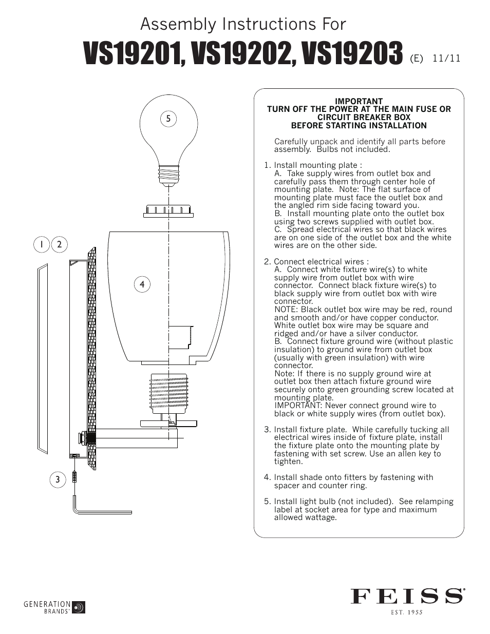 Feiss VS19203 User Manual | 1 page