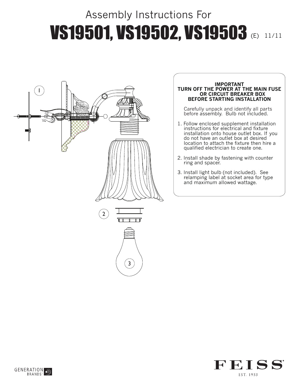 Feiss VS19503 User Manual | 1 page