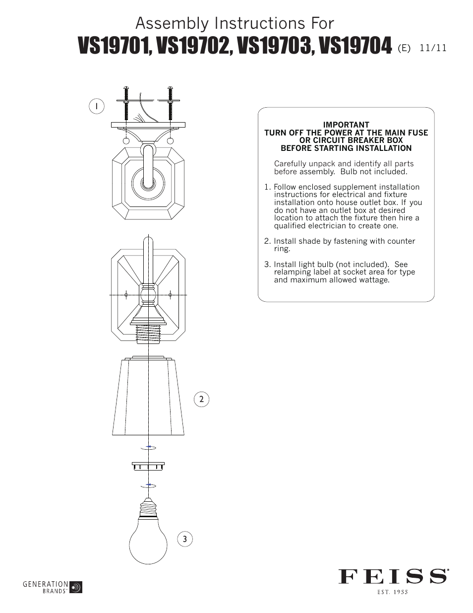 Feiss VS19704 User Manual | 1 page