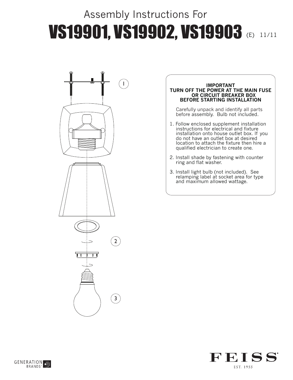 Feiss VS19903 User Manual | 1 page