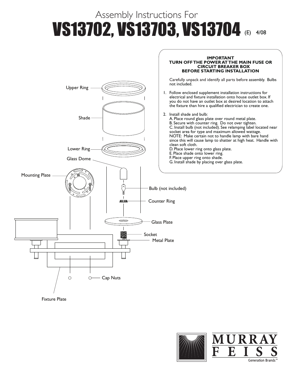 Feiss VS13704 User Manual | 1 page