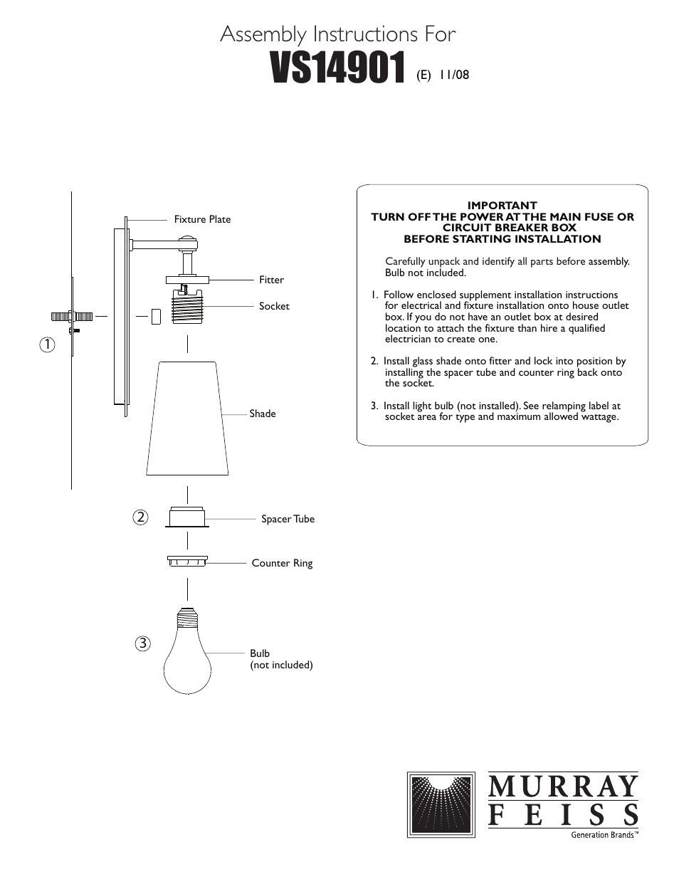 Feiss VS14901 User Manual | 1 page
