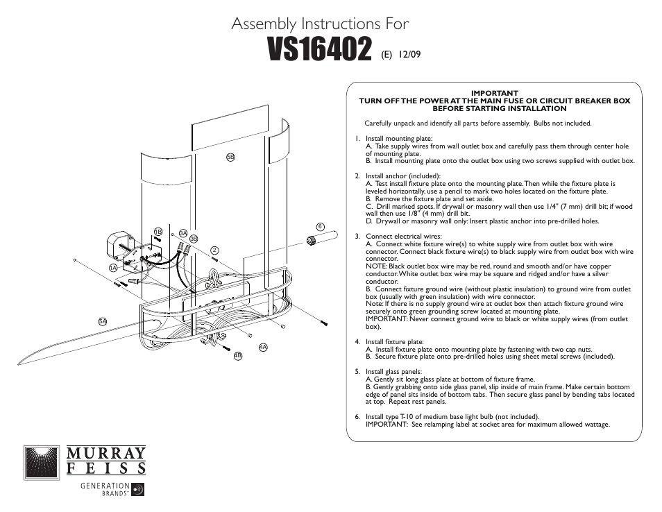 Feiss VS16402 User Manual | 1 page
