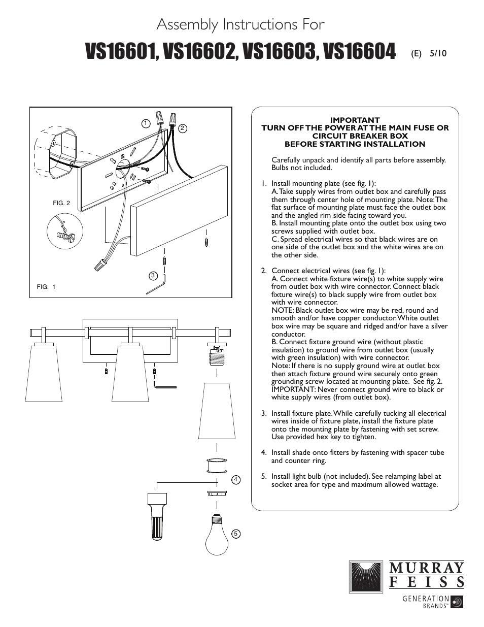 Feiss VS16604 User Manual | 1 page
