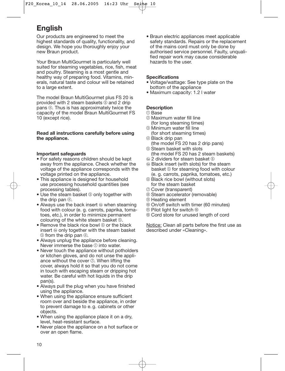 English | Braun FS20 User Manual | Page 9 / 13