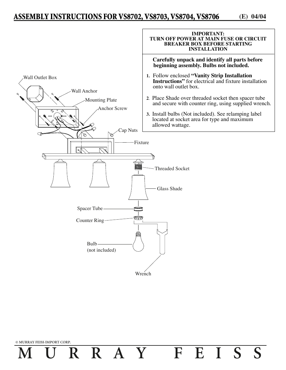 Feiss VS8706 User Manual | 1 page