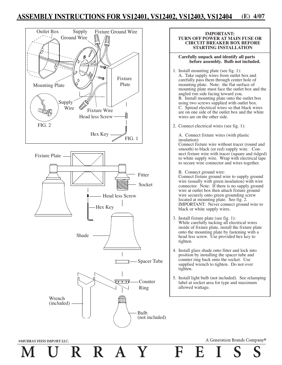 Feiss VS1240_ User Manual | 1 page