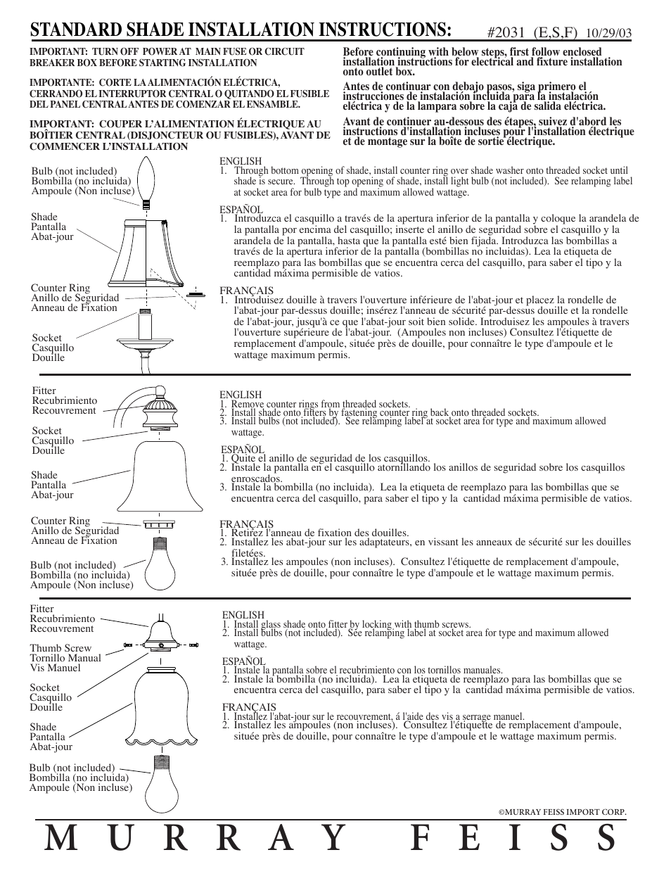 Feiss VS9203 User Manual | 1 page