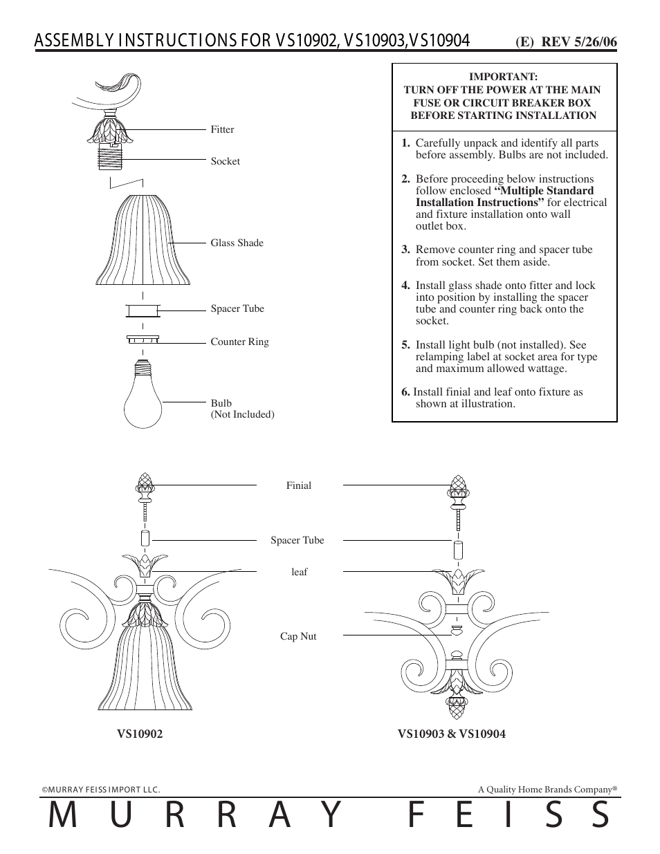 Feiss VS10904 User Manual | 1 page