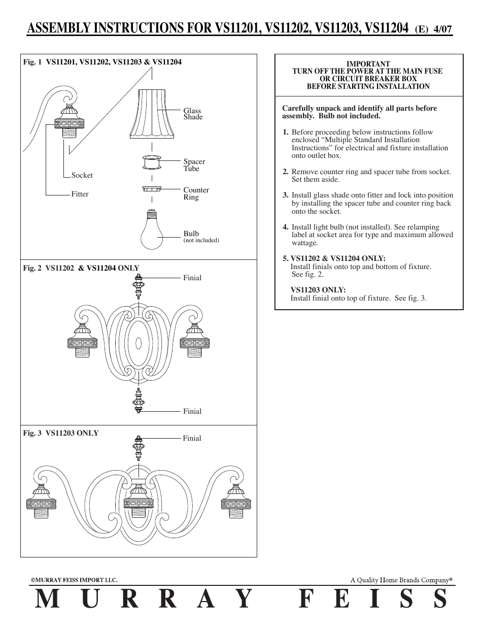 Feiss VS1120_ User Manual | 1 page