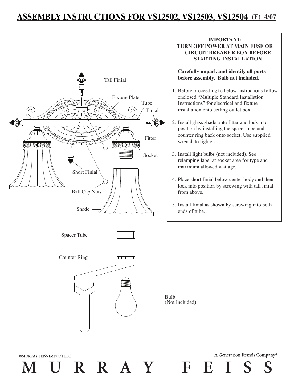 Feiss VS12504 User Manual | 1 page