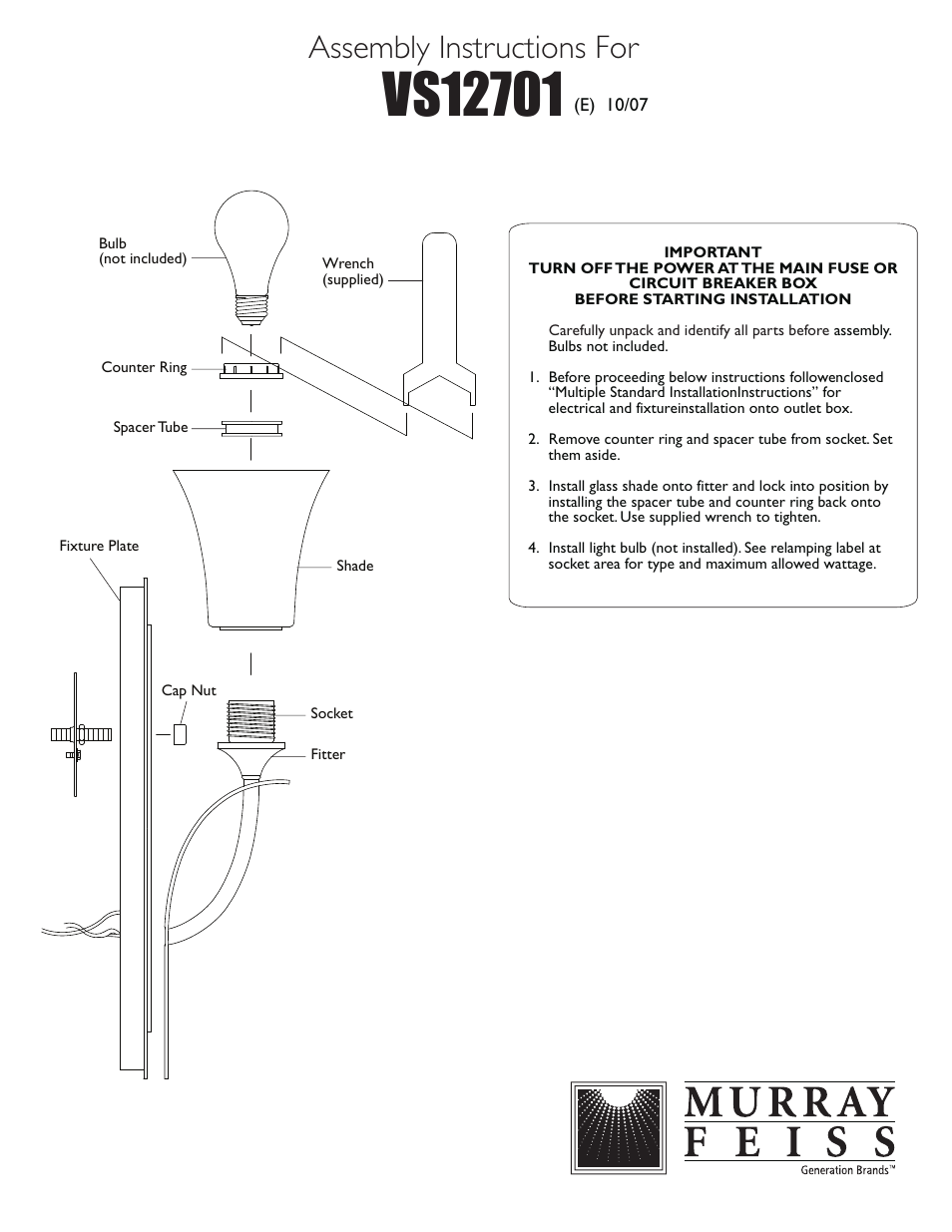 Feiss VS12701 User Manual | 1 page