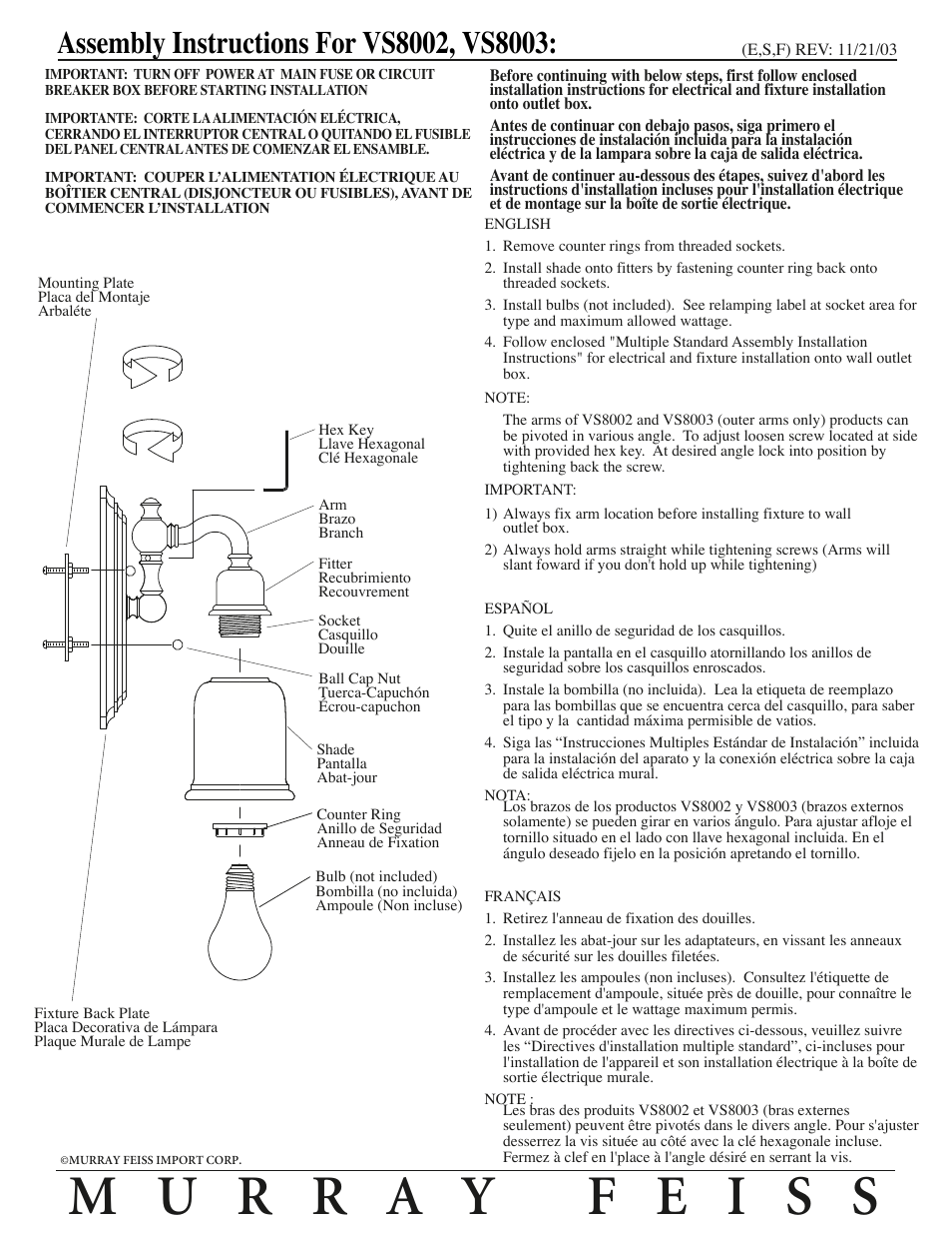 Feiss VS8002 User Manual | 1 page