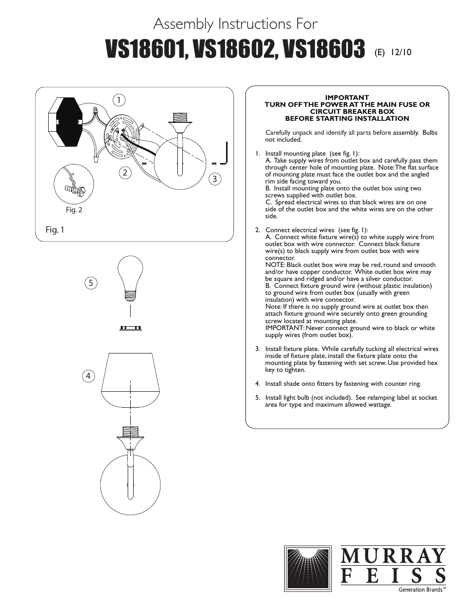 Feiss VS1860_ User Manual | 1 page