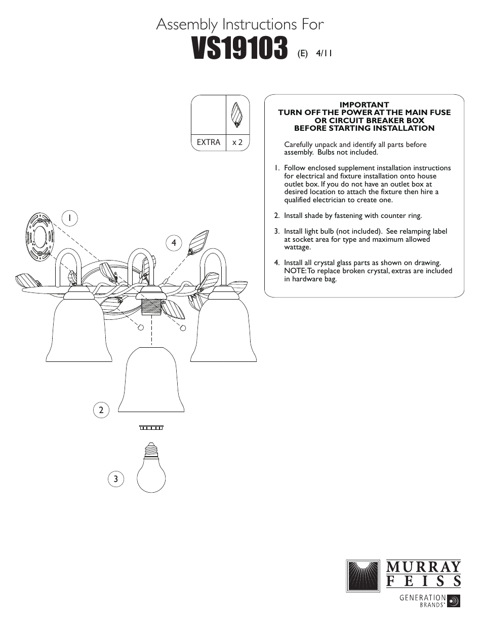 Feiss VS19103 User Manual | 1 page