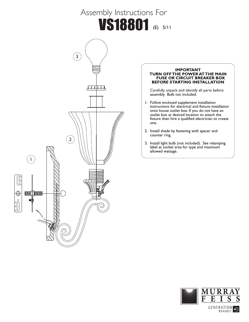 Feiss VS18801 User Manual | 1 page