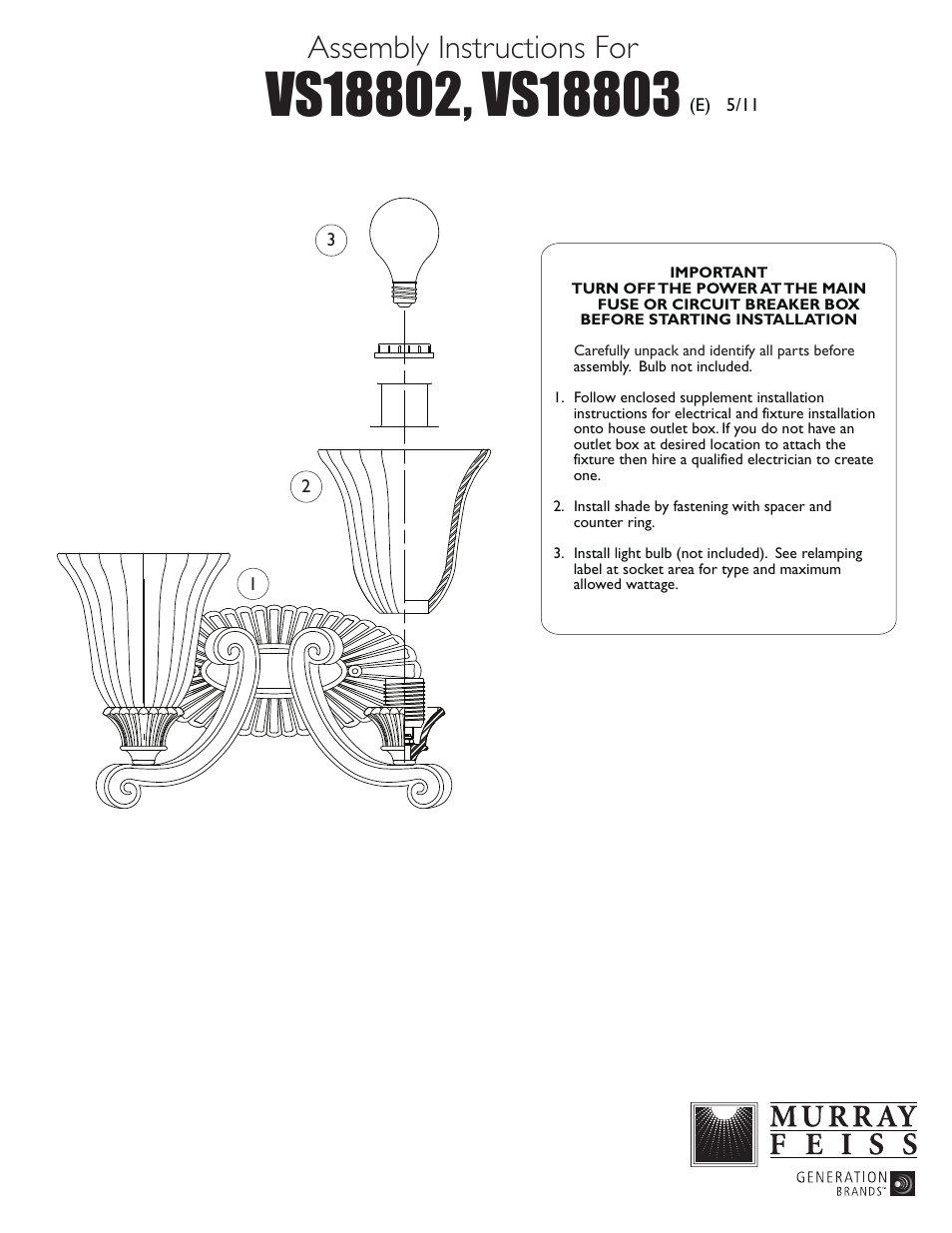 Feiss VS18803 User Manual | 1 page