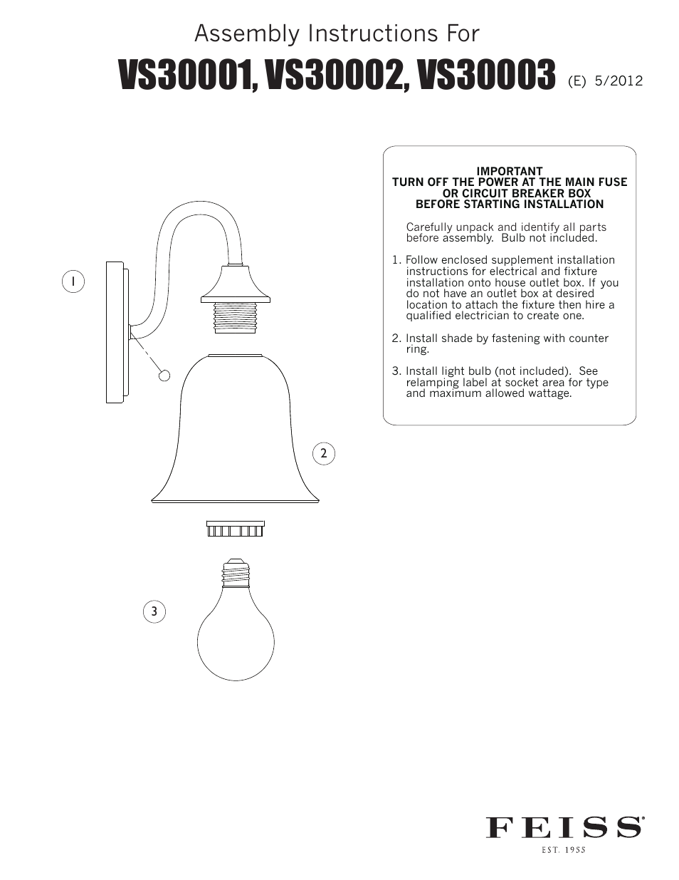 Feiss VS3000_ User Manual | 1 page