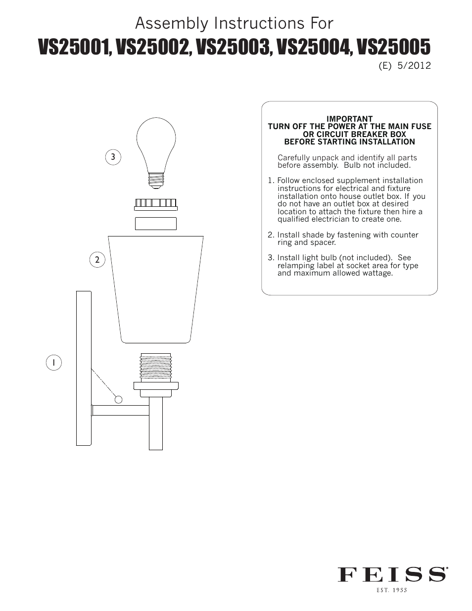 Feiss VS2500_ User Manual | 1 page