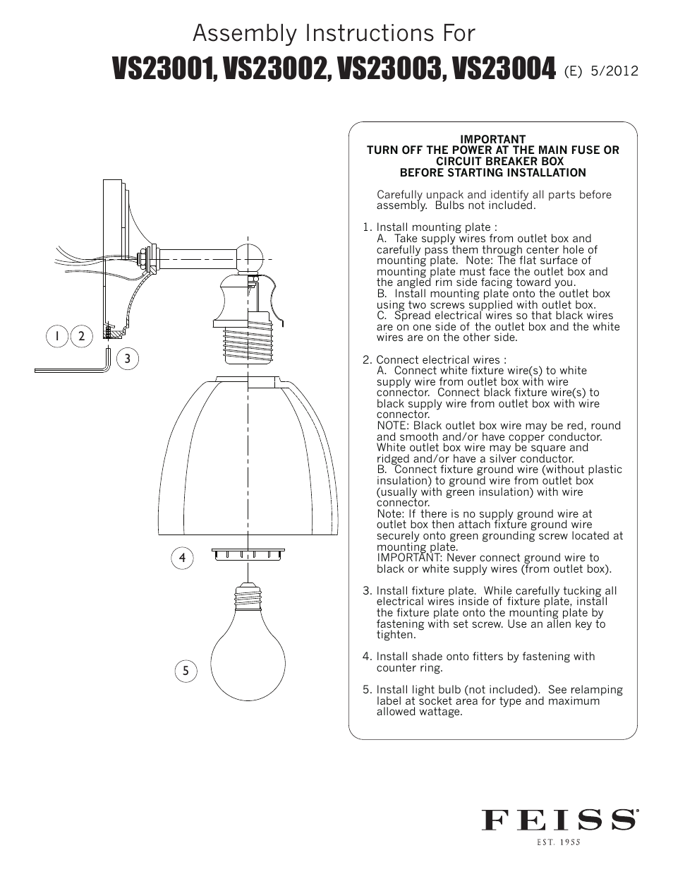 Feiss VS2300_ User Manual | 1 page