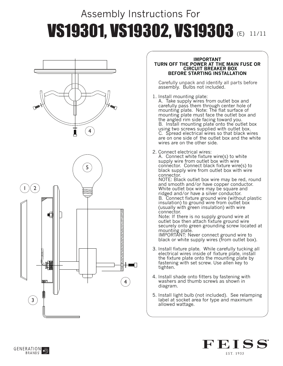 Feiss VS1930_ User Manual | 1 page