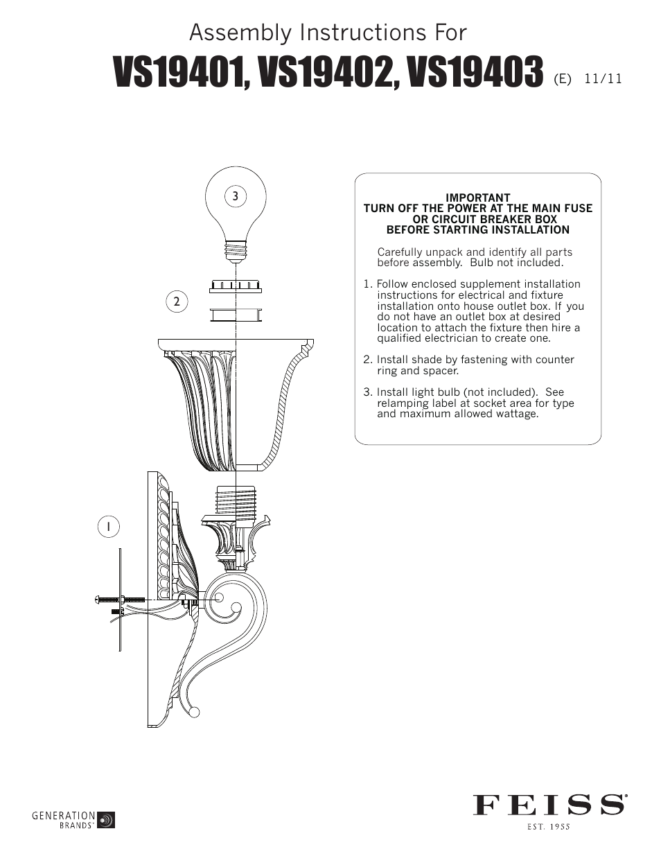 Feiss VS1940_ User Manual | 1 page