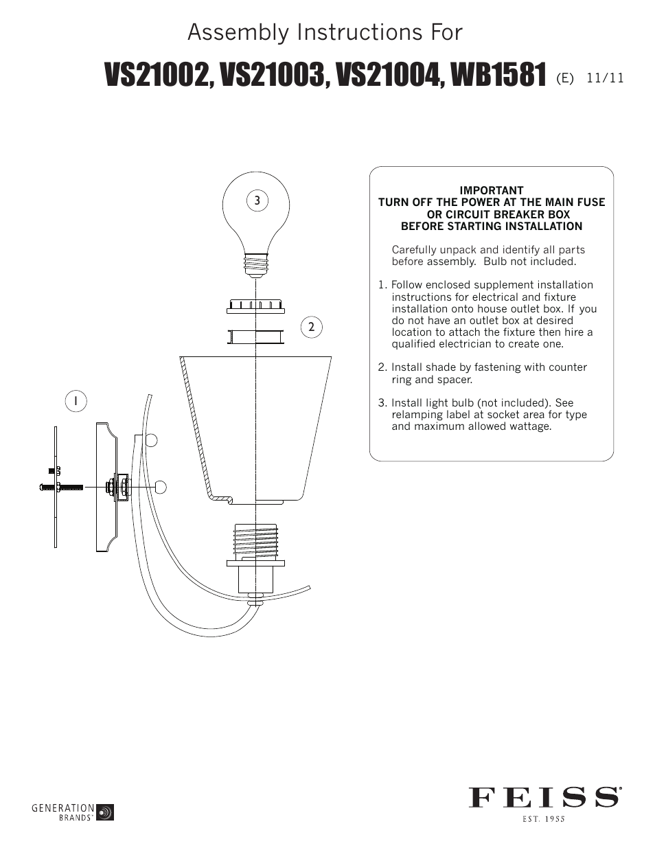 Feiss WB1581 User Manual | 1 page