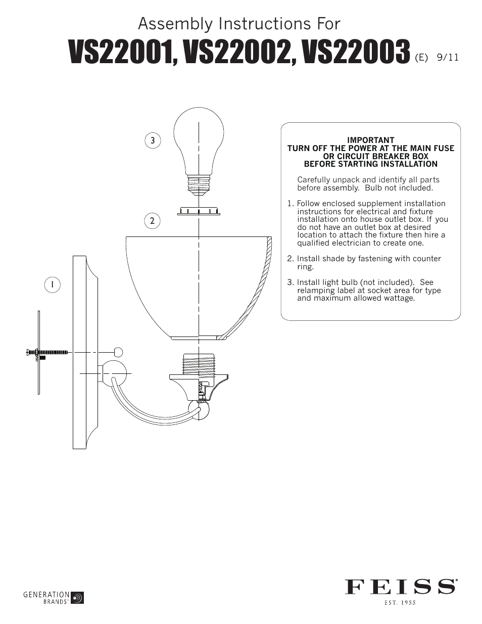 Feiss VS2200_ User Manual | 1 page