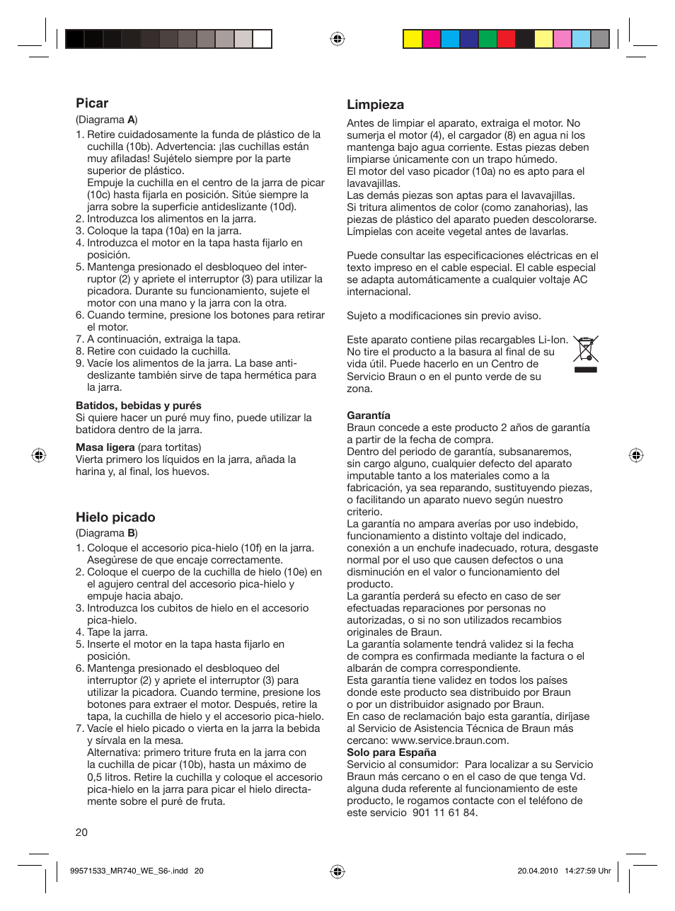Braun Cordless Hand Processor MR 740 CC User Manual | Page 19 / 45
