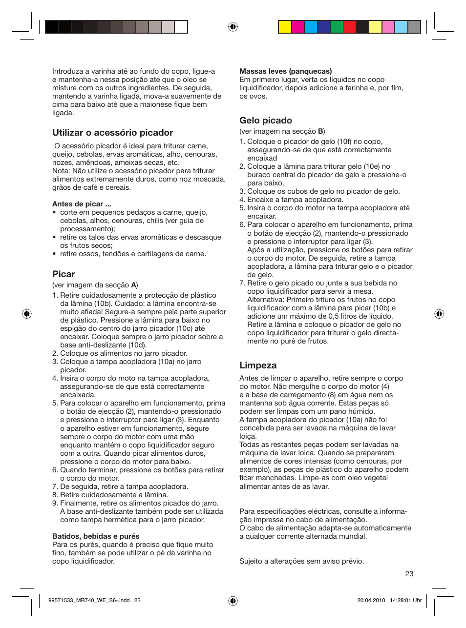 Braun Cordless Hand Processor MR 740 CC User Manual | Page 22 / 45
