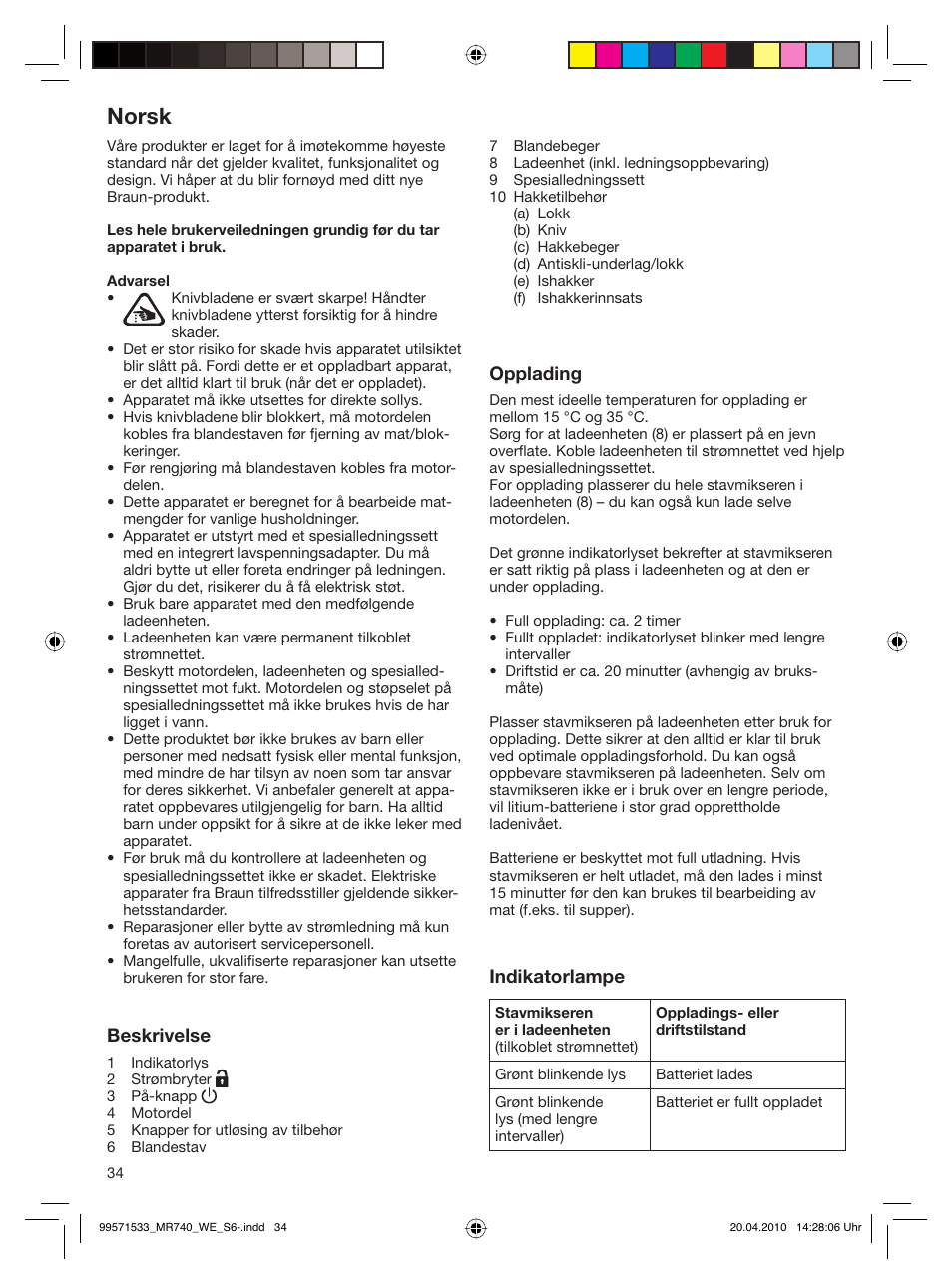 Norsk | Braun Cordless Hand Processor MR 740 CC User Manual | Page 33 / 45
