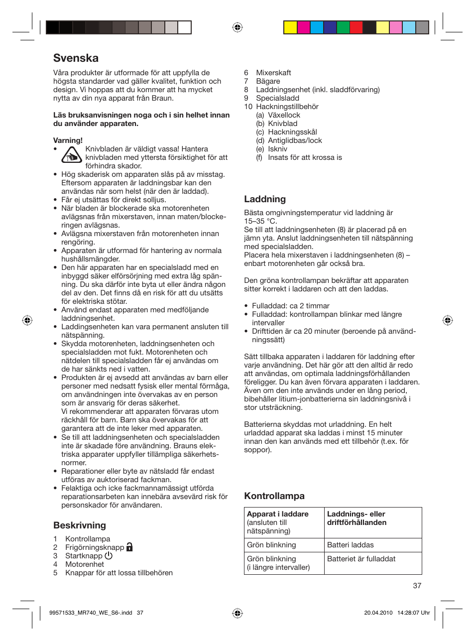 Svenska | Braun Cordless Hand Processor MR 740 CC User Manual | Page 36 / 45