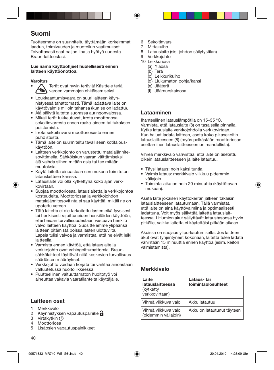 Suomi | Braun Cordless Hand Processor MR 740 CC User Manual | Page 39 / 45