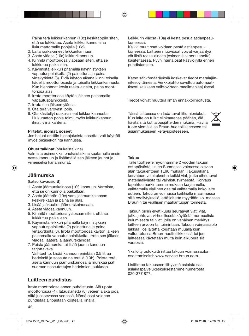Braun Cordless Hand Processor MR 740 CC User Manual | Page 41 / 45