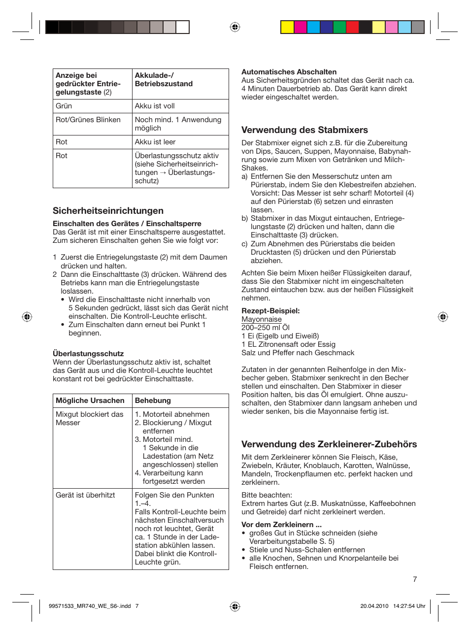 Braun Cordless Hand Processor MR 740 CC User Manual | Page 6 / 45