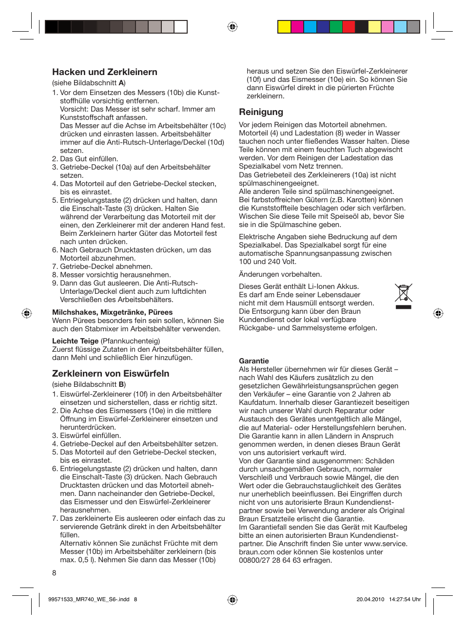 Braun Cordless Hand Processor MR 740 CC User Manual | Page 7 / 45