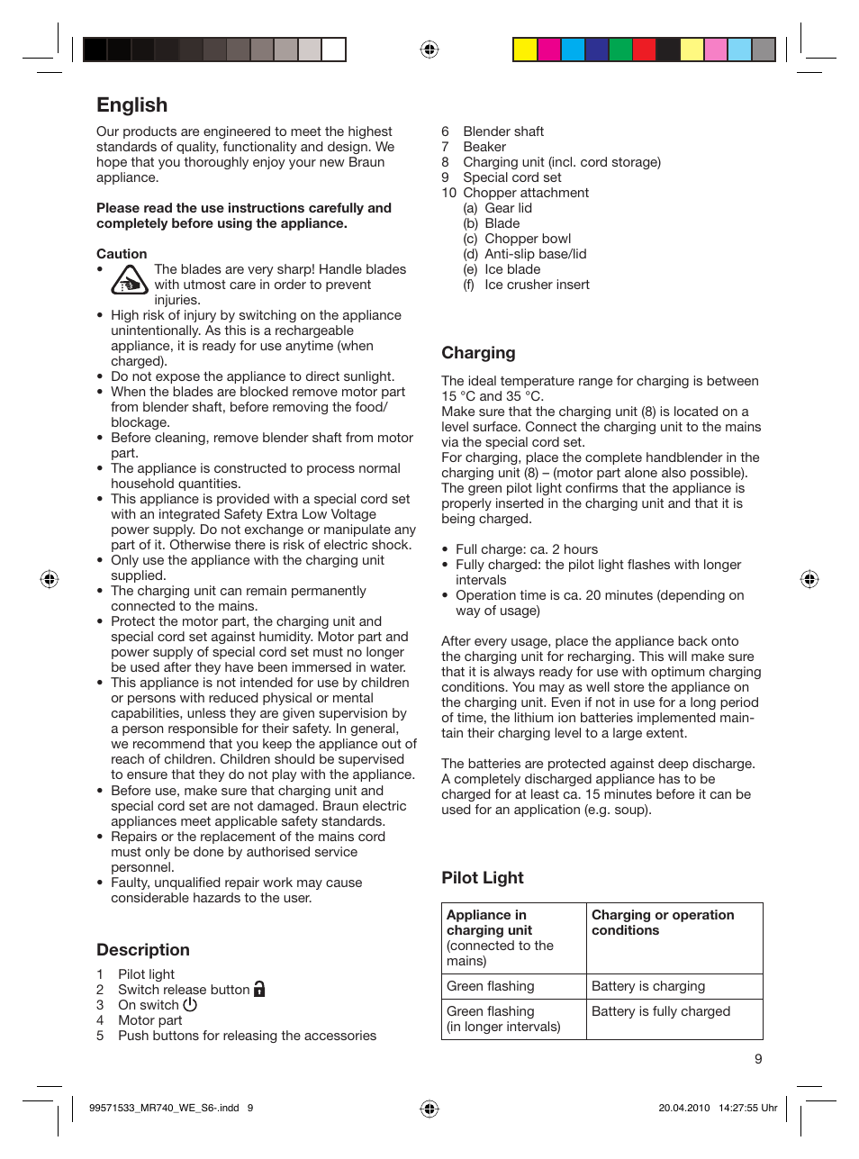 English | Braun Cordless Hand Processor MR 740 CC User Manual | Page 8 / 45