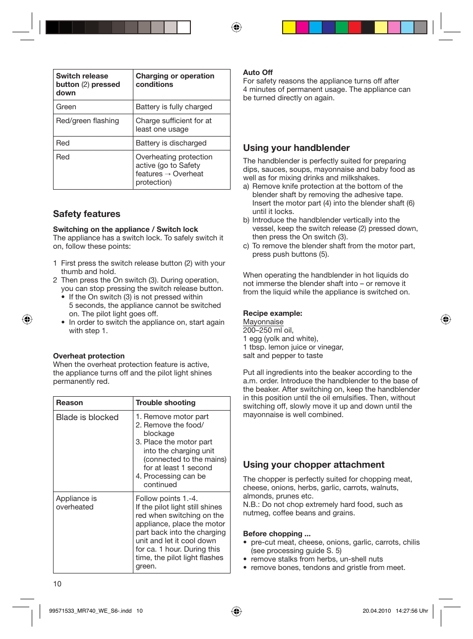 Braun Cordless Hand Processor MR 740 CC User Manual | Page 9 / 45