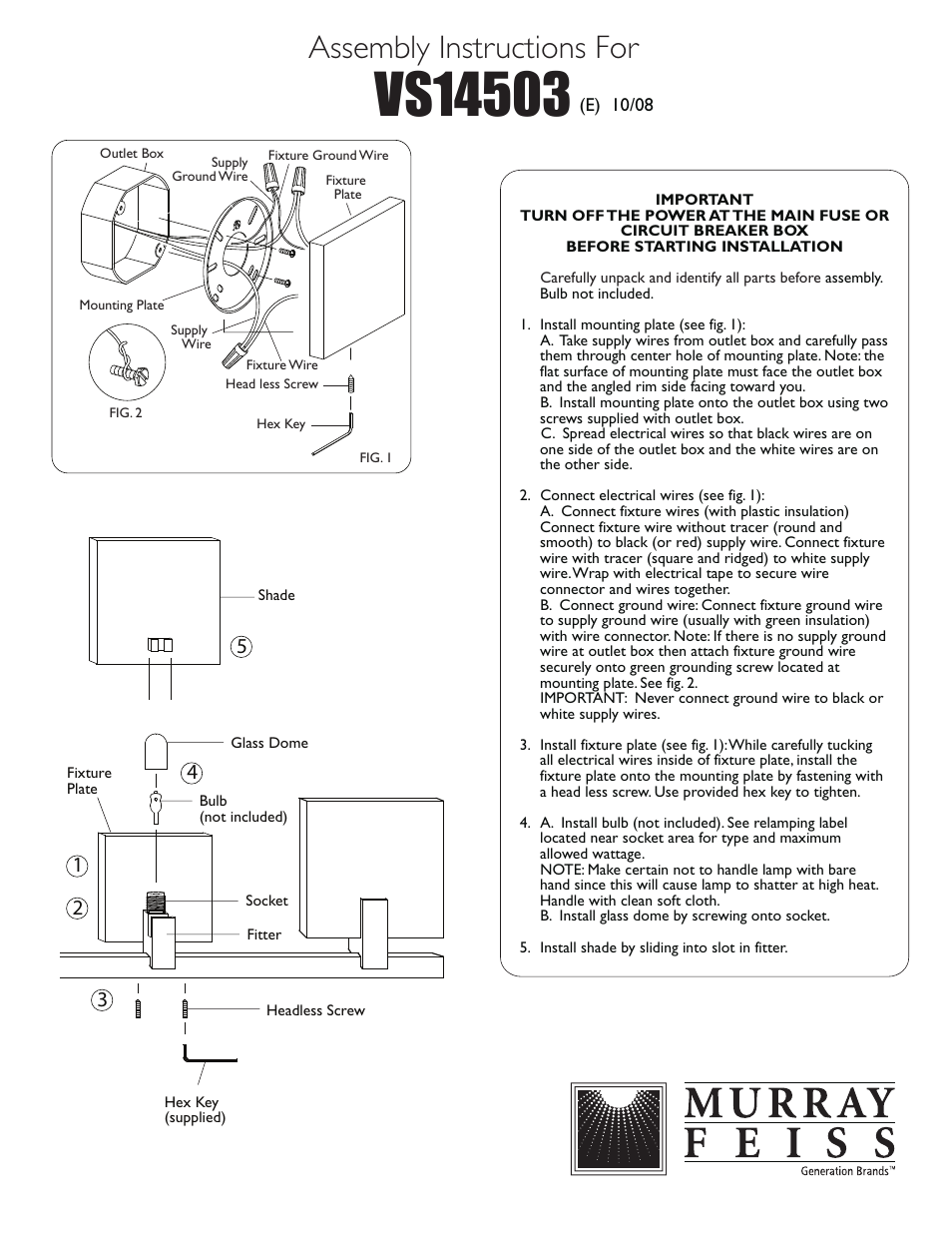 Feiss VS14503 User Manual | 1 page