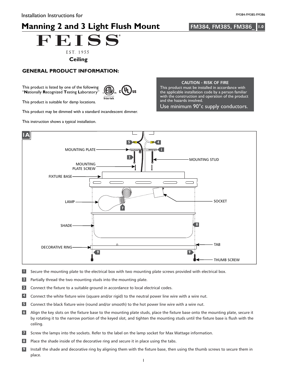 Feiss FM386 User Manual | 4 pages