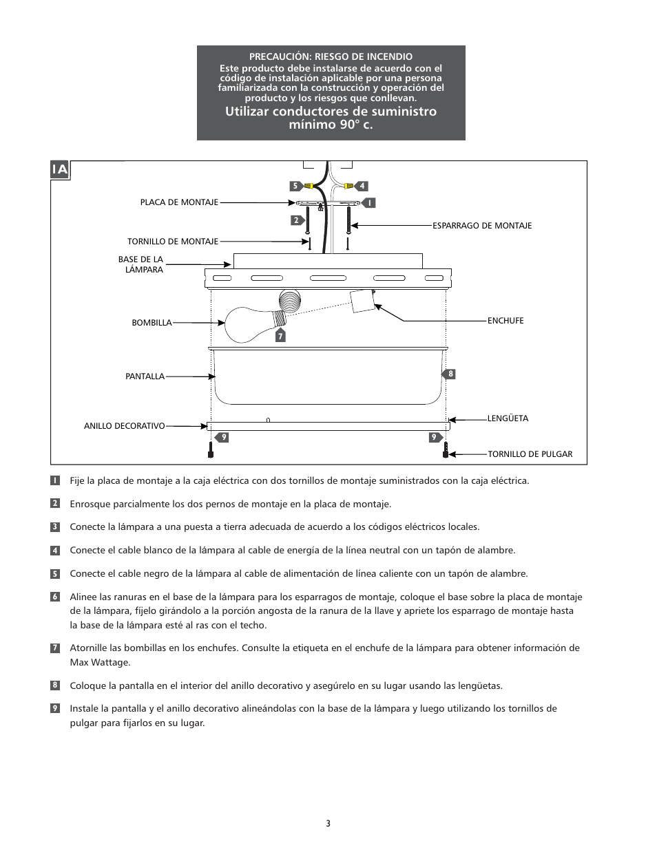 Utilizar conductores de suministro mínimo 90° c | Feiss FM386 User Manual | Page 3 / 4