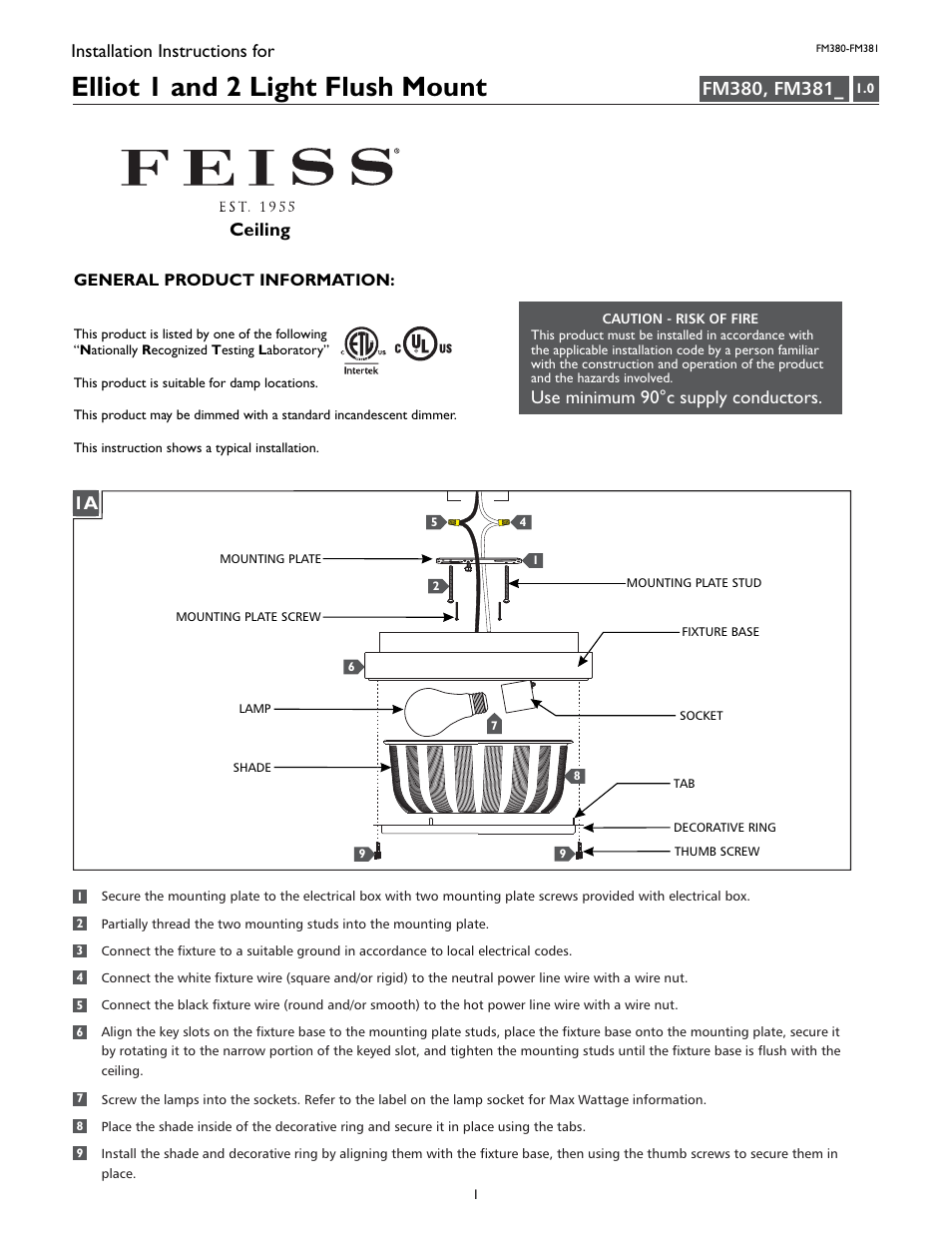 Feiss FM381 User Manual | 4 pages